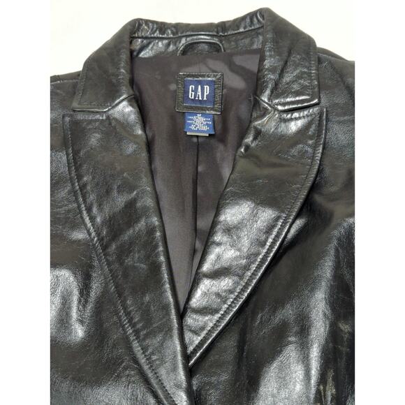 Y2K GAP Womens M Black Genuine Leather Blazer Jacket Two Button Classic - Picture 10 of 12